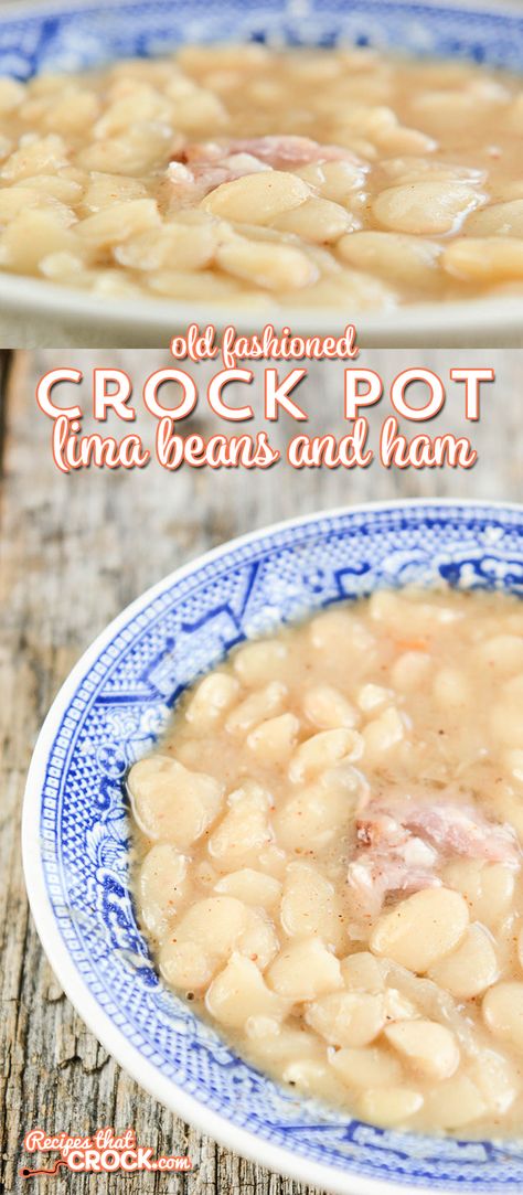 Old Fashioned Crock Pot Lima Beans and Ham is a delicious way to try lima beans if you haven't tried it before. The dish is a little similar to traditional slow cooker beans and ham, but definitely worth a try if you haven't had lima beans the old fashioned way before! Crock Pot Lima Beans, Lima Beans In Crockpot, Beans In Crock Pot, Lima Beans And Ham, Old Fashioned Ham, Beans And Ham, Beans In Crockpot, Slow Cooker Beans, Ham And Beans