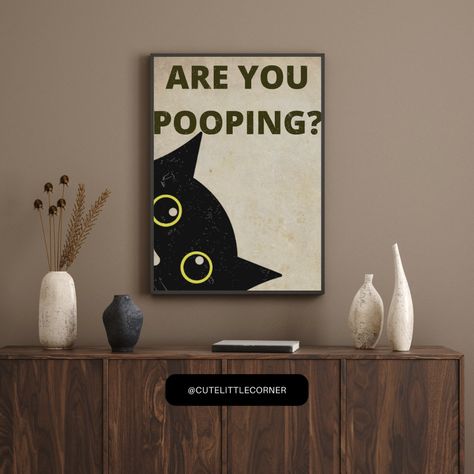 "Add a touch of retro charm to your home with our 'Black Cat Are You Pooping' poster. This quirky and fun design will make a statement in any room. Perfect for cat lovers and those with a sense of humor. Get yours today and add a unique touch to your decor! #retrodecor #catlovers #quirkyart #homedecor #funnyart #wallart #catart" Quirky Apartment, Stylish Bedroom Ideas, Bathroom Canvas Art, Art Decor Ideas, Quirky Bathroom, Gift Ide, Bathroom Posters, Funny Home Decor, Funny Bathroom Decor