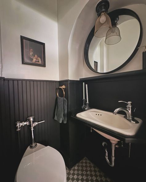 Black Shiplap Wall, Cathedral Mirror, Black Shiplap, Green Subway Tile, Shiplap Wall, Wooden Tile, Like Green, Bathroom Plants, Wood Look Tile