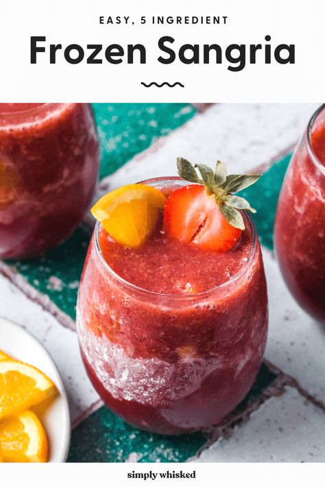 These refreshing, frozen sangria wine slushies are made with a red wine, peach and strawberry, and blended with orange juice and triple sec for some added sweetness. Red Wine Slushie Recipe, Sangria Slushie Recipe, Frozen Sangria Recipe, Wine Slushie Recipe, Best Sangria Recipe, Frozen Sangria, Cranberry Sangria, Wine Cubes, Wine Slushies