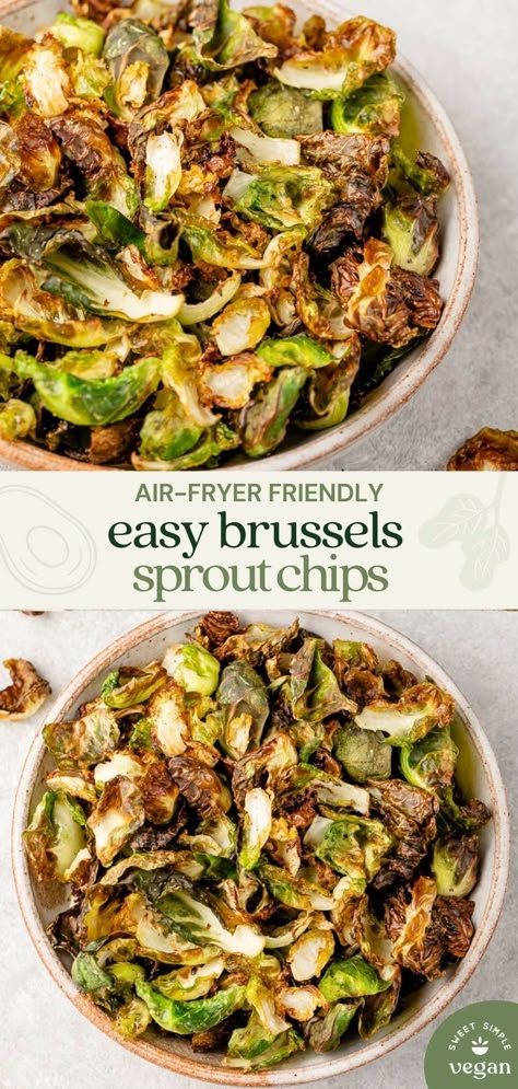 Crunchy Brussel Sprouts Air Fryer, Brussels Sprout Chips, Brussel Sprout Chips Air Fryer, Air Fryer Brussel Sprouts Crispy, Brussel Sprout Snacks, Paleo Brussel Sprout Recipes, Brussel Sprout Air Fryer, Crispy Brussel Sprouts Air Fryer, Chopped Brussel Sprouts