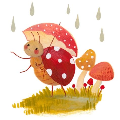 Bug Character, Julianna Swaney, Ladybug Illustration, Illustration Challenge, 동화 삽화, Autumn Illustration, Book Illustration Art, Fairytale Art, My Portfolio