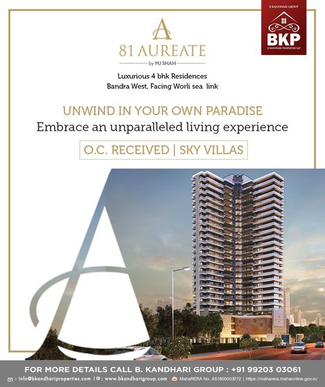 81 Aureate Mumbai, Bandra West UNWIND IN YOUR OWN PARADISE LUXURIOUS 4 BHK RESIDENCES O.C. RECEIVED | SKY VILLAS For More details call on B.kandhari Group: +91 9920303061 or Visit www.bkandharigroup.com #BkandhariGroup #BkandhariProperties #Mumbai #3bhk #RealEstate #81aureate #Mumbai #BandraWest #Bandra #AmazingDeal #Property #LuxuryHomes #Luxurious #Luxury #Furniture #Residential #Apartment #Premium #Realty #Realtor #Investment #Lease #Househunting #House #Home #Interior #LuxuryHouse House Hunting, Luxury House, Cn Tower, Paradise, Luxury Homes, Apartment, Villa, Real Estate, New Homes