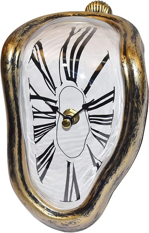 Amazon.com: FAREVER Melting Clock, Salvador Dali Watch Melted Clock for Decorative Home Office Shelf Desk Table Funny Creative Gift，Rome Antique Gold Salvador Dali Watch, Dali Watch, Melted Clock, Home Office Shelf, Dali Clock, Home Office Shelves, Gold Wall Clock, Melting Clock, Office Shelf