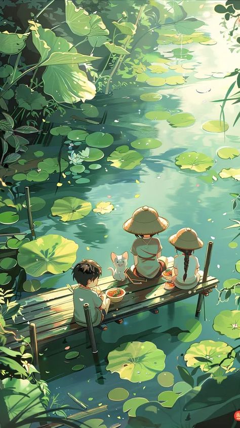 ->> more details in ai-img-gen.com Lilly Pad Aesthetic, Eating With Chopsticks, Inner Peace Art, Gouache Drawing, Green Pond, Pretty Plant, Girl Illustrations, Nice Background, Widget Board