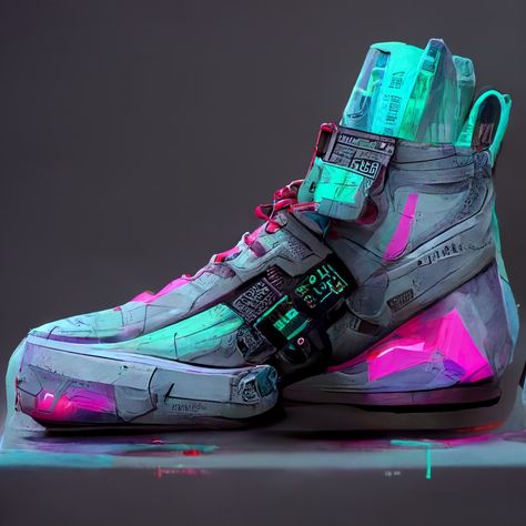 Futuristic Shoes Women, Boots Cyberpunk, Shoes Cyberpunk, Cyberpunk Shoes Concept Art, Cyberpunk Sneakers, Cyberpunk Boots, Futuristic Boots, Cyberpunk Shoes, Custom Sneakers Diy