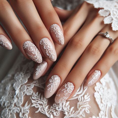 Lace Wedding Nails, Lace Nail Design, White Lace Nails, Lace Nails, Makeup Hair, Dress Ideas, Nails Art, Wedding Nails, Stylish Nails