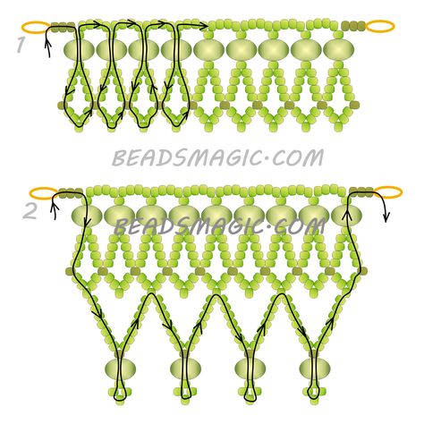 Free pattern for beaded necklace Lime | Beads Magic Diy Necklace Patterns, Beads Magic, Bead Lace, Beaded Ornament Covers, Beaded Necklace Patterns, Beading Netting, Beadwork Necklace, Beading Patterns Free, Seed Bead Patterns