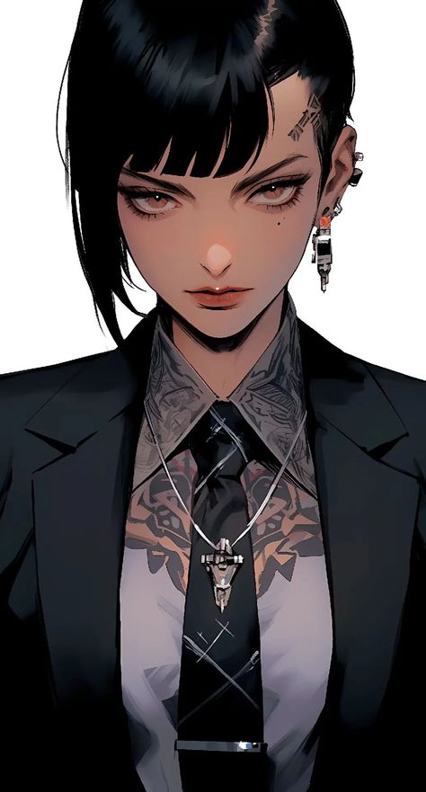 Suits And Tattoos, Yakuza Girl, Suit Drawing, Desenhos Gravity Falls, Human Anatomy Art, Vampire Girls, Everyday Art, Robot Art, Sketch Painting