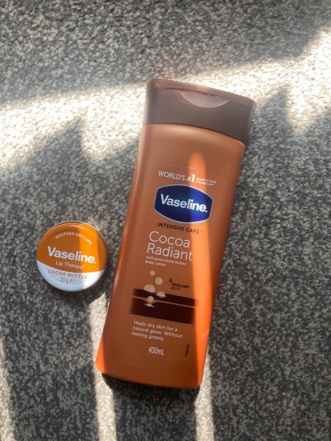 #vaseline #cocoa #cocoabutter African Bodycare, Teint Caramel, Vaseline Cocoa, Vaseline Cocoa Butter, Indian Skincare, Cocoa Butter Body Lotion, Vaseline Lotion, Cocoa Butter Lotion, Pure Cocoa Butter