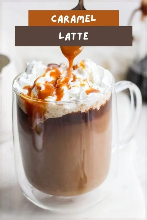 Learn how to make a Caramel Latte at home! It's the perfect dessert drink you can make at home! It’s a quick and easy recipe to whip up and requires just a few ingredients, including milk, brown sugar, homemade caramel sauce and espresso or strong coffee. The perfect morning or afternoon pick-me-up! This caramel latte is indulgent, but making it at home ensures it’s made using simple ingredients and nothing weird that you can’t pronounce. Sweeten it up or down depending on your taste. Brown Sugar Homemade, Caramel Latte Recipe, Banana Coffee Cakes, Almond Milk Latte, Specialty Coffee Drinks, Latte At Home, Coffee Cake Muffins, Vegan Caramel, Caramel Drizzle