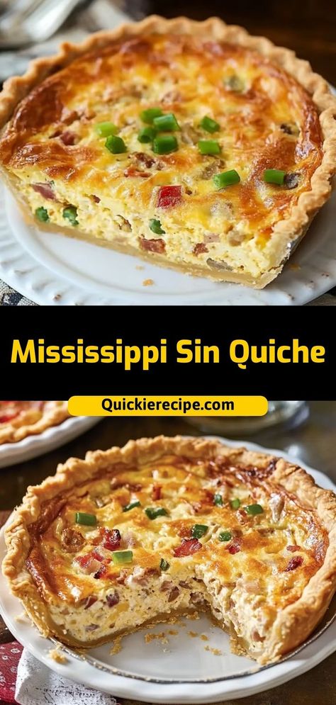 Mississippi Sin Quiche combines creamy eggs, crispy bacon, and melty cheese in a flaky crust. Perfect for breakfast or brunch, this savory quiche is easy to prepare and always a hit. Ingredients: 1 pre-made pie crust 6 eggs 1 cup shredded cheddar cheese 1/2 cup crumbled bacon A flavorful quiche that works for any meal of the day Cooking Ham In Oven, Easy Quiche Crust, Savory Quiche, Sin Dip, Mississippi Sin Dip, Breakfast Quiche Recipes Easy, Bacon Quiche Recipe, Bacon And Cheese Quiche, Egg Quiche