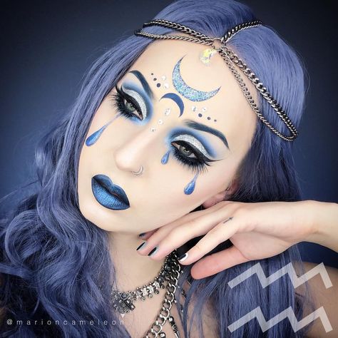 Marion Moretti on Instagram: “AQUARIUS ♒️ VERSEAU ⛲️ 11/12 🇺🇸 Air sign, ruled by Uranus. She’s the ultimate non-conformist. She is a tempest filled with an inner force…” Aquarius Makeup, Extreme Makeup, Creepy Halloween Makeup, Halloween Makeup Diy, Carnival Makeup, Subtle Makeup, Halloween Makeup Inspiration, Makeup Challenges, Fx Makeup