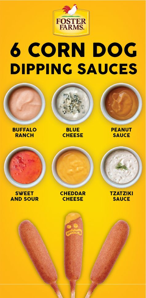 Up your snack game with these dipping sauces that are sure to “WOW” your taste buds! Dip a filling corn dog in a yummy sauce to fight off that monster appetite. Explore additional corn dog flavors here. https://www.fosterfarms.com/corndog-fun-snack/ Food Truck Food Packaging, Corn Dog Food Truck, Corn Dog Sauce, Corn Dog Packaging, Corndog Packaging, Corn Dog Dipping Sauce, Snacks For Party Finger Food, Snacks For Party, Hot Dog Restaurants