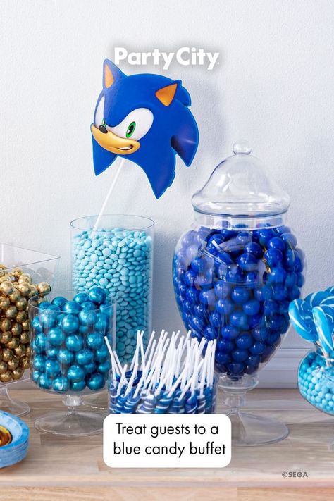 Thinking of throwing a Sonic birthday party? Swipe to see three Sonic dessert ideas. Find more Sonic birthday party candy at Party City. Sonic Birthday Table Ideas, Sonic The Hedgehog Desserts, Sonic Birthday Snacks, Sonic Dessert Table, Sonic Snacks, Sonic Bday Party Ideas, Sonic Party Ideas Decoration, Sonic Birthday Party Ideas, Shadow Birthday