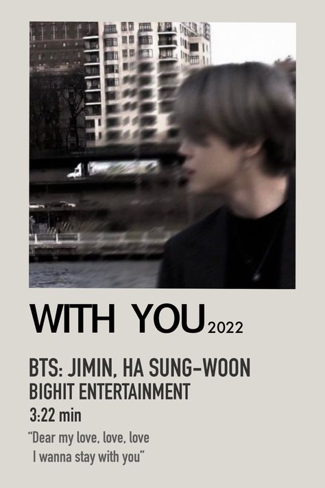 With You Jimin, Bts Lyrics Poster, Jimin Song, Kpop Minimalist, Bts Poster, Name Songs, Bts Songs, Bts Polaroid, Music Poster Ideas