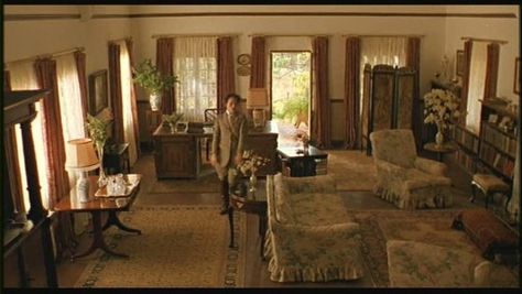 Out of Africa Living Room  I love it when the Baroness runs her hand lovingly across the chintz fabric of her sofa! Out Of Africa Decor, Hemingway Decor, Movie Architecture, Out Of Africa Style, Isak Dinesen, Africa House, Flagstaff House, Africa Decor, Tropical Colonial