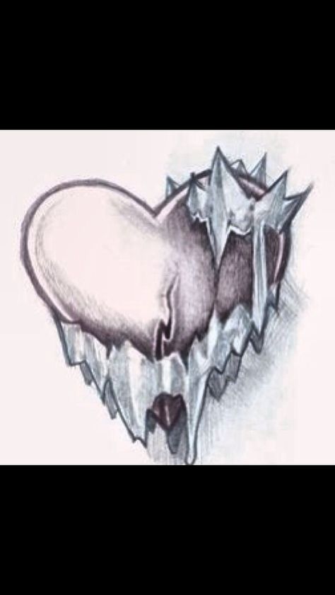 Ice heart Heart In Ice Tattoo, Frozen Heart Drawing, Ice Heart Drawing, Cold Heart Drawing, Cold Heart Tattoo Designs, Cold Hearted Tattoo Ideas, Frozen Heart Tattoo, Cold Hearted Tattoo, Heart On Ice Tattoo