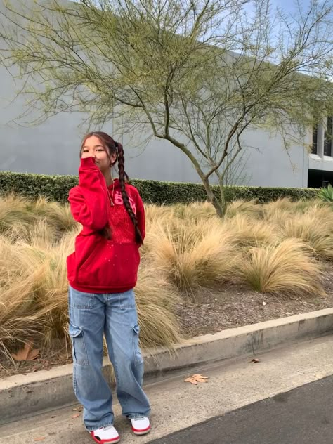 #sp5der #outfit #555 Sp5der Hoodie Aesthetic, 555 Hoodie Outfit, Sp5der Hoodie Outfit Girl, Red Zip Up Hoodie Outfit, Bape Shirt Outfit, Sp5der Outfit, Sp5der Hoodie Outfit, Red Hoodie Outfit, Outfits With Sweatpants