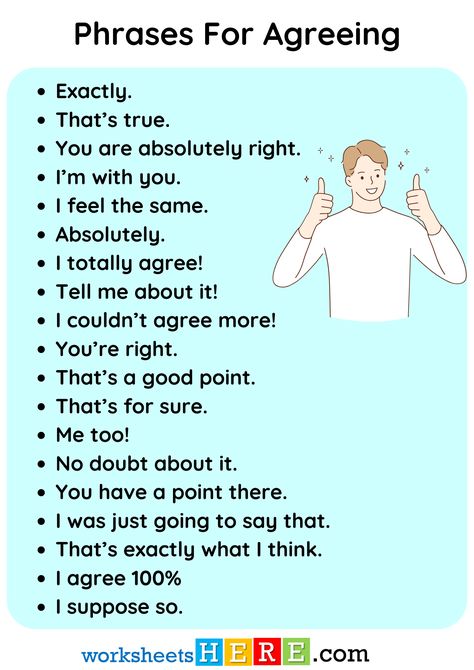 Phrases For Agreeing Examples PDF Worksheet For Students - WorksheetsHere.com Writing Words, Just Go, Tell Me, Word Search Puzzle, Writing, Feelings