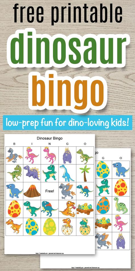 This free printable dinosaur bingo is such a fun dinosaur party activity! It's also an easy indoor activity for kids at home. Dino bingo is fun for kids of all ages from preschool on up. Get your free printable dinosaur bingo cards and get ready for a roar-some dino bingo game. Click through to download today! You can get 14 bingo cards for FREE. Dinosaur Activities For School Age, Dinosaur Bingo Free Printable, Dinosaur Camp Activities, Dino Activities For Kids, Dino Activities For Preschool, Dinosaur Preschool Activities, Dinosaur Bingo, Dinosaur Activities For Kids, Dinosaur Party Activities