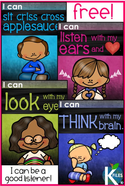 Hang this FREE poster set front and center at your meeting area during back to school!  This "I Can Be a Good Listener" poster set will be a visual reminder for your students to follow classroom rules with I can statements.  Great tool for classroom management and behavior management! A great back to school bulletin board too! Kindergarten I Can Statements Free, Preschool I Can Statements, Circle Time Rules Free Printable, Behavior Chart Preschool Free Printable, Free Classroom Rules Printables, Melonheadz Classroom, Printable Classroom Rules, Be A Good Listener, Classroom Posters Free