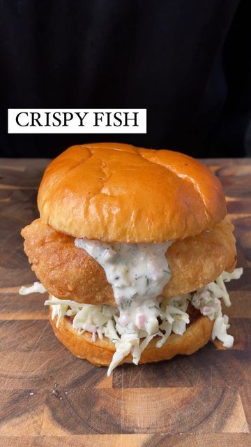 Dan Roberts on Instagram: "Crispy Fish Sandwich Ingredients: For the fish: White fish fillets (roughly the same size as the brioche buns) Brioche buns White flour Cooking oil Salt For the tartare sauce: ½ cup mayonnaise 1-2 small pickles, finely chopped ½ shallot, finely chopped 1 tbsp capers, roughly chopped 1 tsp lemon zest 1 tbsp lemon juice 1 tbsp roughly chopped dill Salt and pepper For the beer batter: 100g plain flour 50g corn starch or tapioca flour 5g baking powder Half a bottle Gourmet Sandwich Recipes, Fish Fillet Sandwich, Gourmet Sandwiches Recipes, Tartare Sauce, Fresh Seafood Recipes, Crispy Fish, Beer Battered Fish, Fish Fillets, Gourmet Sandwiches