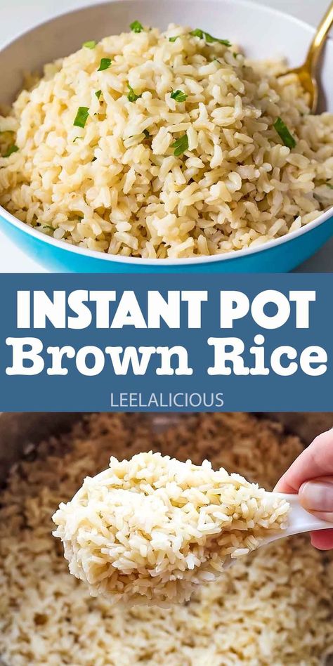 Learn how to make Instant Pot Brown Rice that comes out perfect every single time! No more mushy or crunchy rice, but perfectly separated grains without anything sticking to the bottom. You will never cook brown rice any other way. Pressure Cooker Brown Rice, Instant Pot Brown Rice, Perfect Brown Rice, Crunchy Rice, Plain Rice, Package Mockup, Brown Rice Recipes, Scrumptious Food, Vegetarian Sides