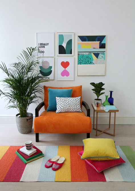 How I styled my orange sofa Novita Swing chair from Furniture village. By Little Big Bell. Orange Sofa, Colourful Living Room Decor, Floor Decoration, Orange Chair, Deco Salon, Youtube Studio, Casa Vintage, Colourful Living Room, Indian Home Decor