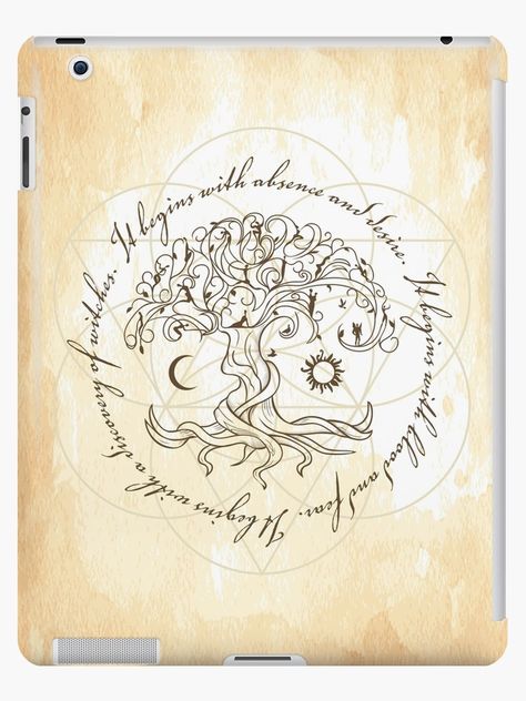 ADOW Book-inspired Tree of Life iPad Case Cover | RedBubble | "It begins with absence and desire..." Witches. Daemons. Vampires. This book series has everything and we have incorporated the Tree of Life, alchemy, sacred geometry, and gorgeous colors to bring you a truly amazing product. Perfect as a gift. | #adow #adiscoveryofwitches #discoveryofwitches #bookquote #treeoflife #alchemy #ashmole782 #dianabishop #vampire #witch #daemon #allsoulstrilogy #deborahharkness All Souls Trilogy Tattoo, A Discovery Of Witches Tattoo Ideas, Discovery Of Witches Tattoo, A Discovery Of Witches Fanart, Ashmole 782, A Discovery Of Witches Quotes, A Discovery Of Witches Book Quotes, Charmed Book Of Shadows Cover, Vampire Witch