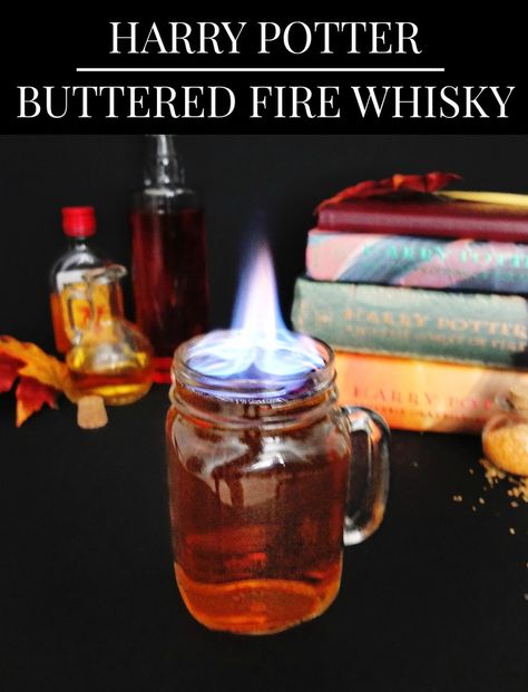 Harry Potter themed cocktail made from butterbeer and firewhisky. Perfect for Harry Potter themed parties. Also a great flaming Halloween… Firewhisky Harry Potter, Fire Whiskey Harry Potter, Harry Potter Party Drinks, Literary Cocktails, Party Drinks Nonalcoholic, Fire Cocktails, Flaming Cocktails, Fire Whiskey, Flaming Drinks