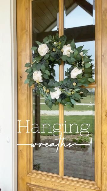 Double Front Door Wreaths, Double Wreath, Wreath Hook, Double Door Wreaths, American Farmhouse Style, Farmhouse Front Door, Double Front Doors, Command Hooks, Porch Entry