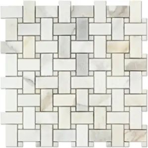 Calacatta Gold (Italian Calcutta) Marble Basketweave Mosaic Tile with Calacatta Gold Marble Dots, Honed - - Amazon.com Marble Basketweave, Calcutta Gold, Calcutta Marble, Gold Tile, Calacatta Gold Marble, Stone Mosaic Tile, Marble Polishing, Tile Mosaic, Honed Marble