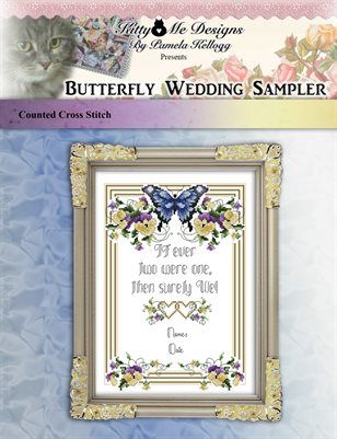 Counted Cross Stitch Patterns: Butterfly Wedding Sampler Cross Stitch Pattern, $7.80 from MagCloud Wedding Sampler Cross Stitch Pattern, Anniversary Cross Stitch, Wedding Sampler Cross Stitch, Wedding Sampler, Sampler Cross Stitch, Wedding Cross, Small Cross Stitch, Butterfly Wedding, Cross Stitch Fabric