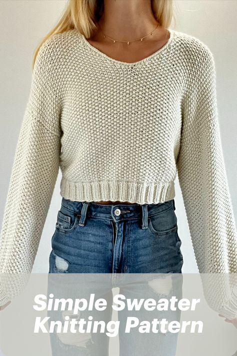 simple sweater knitting pattern free Simple Sweater Knitting Pattern, Cropped Sweater Knitting Pattern, Simple Sweater Pattern, Sweater Free Knitting Pattern, Easy Sweater Knitting Patterns, Free Knitting Patterns For Women, Modern Knitting Patterns, Vest Sewing Pattern, Simple Sweater