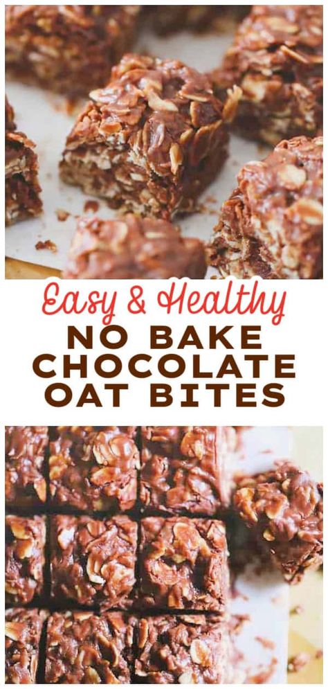 Healthy No Bake Chocolate Oat Bites Oat Bars Healthy No Bake, Oats Balls No Bake, No Bake Chocolate Oats Bars, Easy No Bake Chocolate Oat Bars, No Bake Chocolate Oat Bars, Oat Bites, Puffed Wheat, Peanut Butter Oat Bars, Homemade Cake Recipes Chocolate