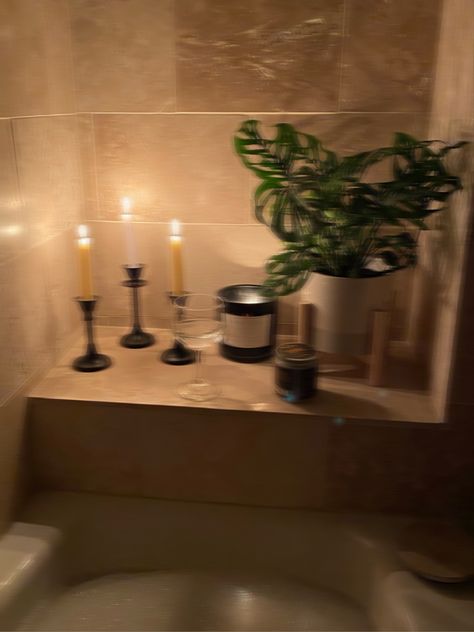 Bath With Candles Aesthetic, Bath Candles Aesthetic, Plants And Candles Aesthetic, Bath Plants, Leonie Core, Bath Tub Aesthetic, Selfcare Bath, Olivia Core, Shower Aesthetic