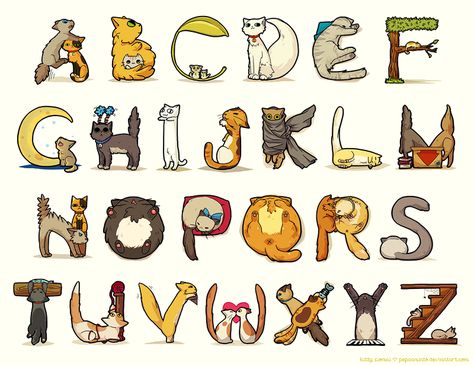 cat alphabet by pepaaminto on deviantART Cross Stitch Alphabet Patterns, World Cat, Alphabet Art, Illuminated Letters, Cross Stitch Alphabet, Animal Alphabet, Alphabet Poster, Simple Cross Stitch, Fonts Alphabet