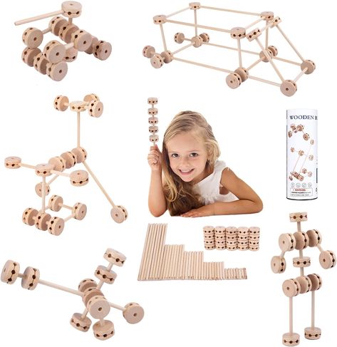 OUJILA Wooden Building Block Toys for Kids Ages 4-8, STEM Preschool Learning Educational Toys for Children, Creative Construction Toys Gift for Boys and Girls, 60 Pcs Stem Preschool, Preschool Learning Toys, Tinker Toys, Preschool Stem, Building Toys For Kids, Wooden Building, Wooden Building Blocks, Construction Diy, Kids Blocks