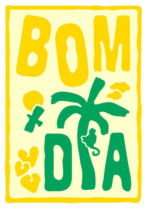 Bom dia means hello, good day and good morning in Portuguese. This retro art is inspired by the sunny vibes of Brazil and it's happy lifestyle. Let it brighten up your day! Latin Culture Aesthetic, Brasil Aesthetic Art, Brazil Decorations, Brazil Decor, Brazil Illustration, Brazil Design, Brazil Vibes, Brazil Wallpaper, Development Illustration