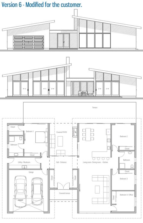 Modified House Plan / Customer Home Mid Century Modern House Plans, Philippines House Design, House Plan Gallery, House Construction Plan, Model House Plan, Architectural House Plans, Container House Plans, Beautiful House Plans, Family House Plans