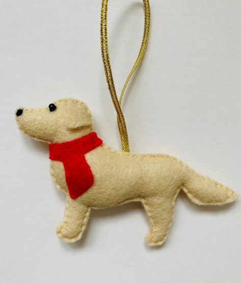 Golden Retriever Golden Retriever Ornament Golden - Etsy UK Felt Golden Retriever, Golden Retriever Ornament, Beaded Eye, Hand Sewn Felt, Golden Retriever Christmas, Felt Scarf, Christmas Decoration Items, Felted Scarves, Red Felt