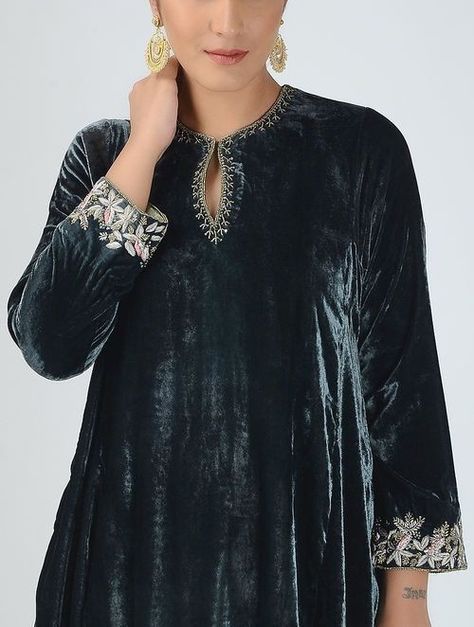 Velvet Kurtis, Velvet Shirts, Velvet Dresses Outfit, Velvet Suit Design, Velvet Kurta, Velvet Dress Designs, Dress Neck, Velvet Suit, Velvet Clothes