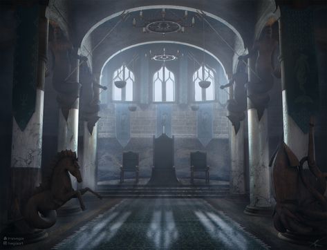 ArtStation - Merman's court concept 🔱, Fran Vegas Medieval Court Aesthetic, House Manderly, Fictional Architecture, White Harbor, Davos Seaworth, Fantasy Castles, Hellboy Art, The Winds Of Winter, Castle Ideas