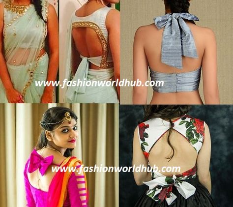 Glam up your sarees with Knot blouses. | Fashionworldhub Latest Wedding Dresses Indian, Knot Blouse, Wedding Dresses Indian, Cotton Saree Blouse, Backless Blouse Designs, Halter Blouse, Knotted Blouse, Design Blouse, Saree Blouse Patterns