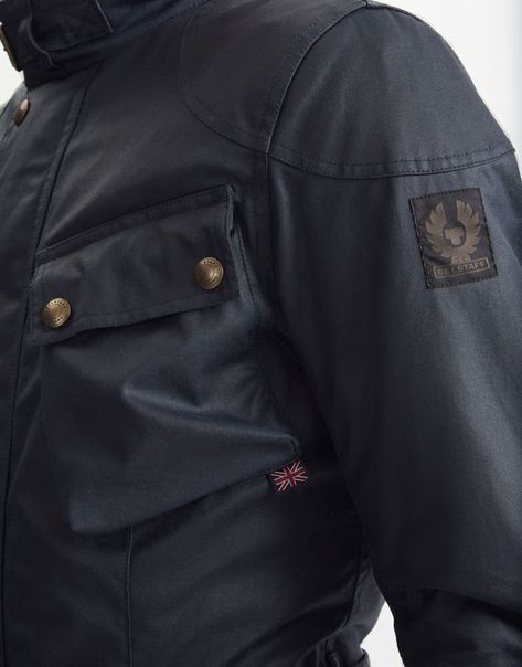 Belstaff Style, Belstaff Trialmaster, Outerwear Details, Motorcycle Collection, Belstaff Jackets, Waxed Jacket, Waxed Cotton Jacket, Retro Motorcycle, Black Patch