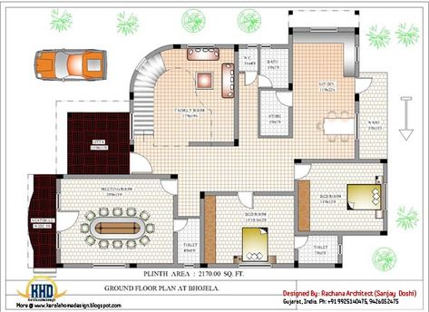 Ground floor house plan - 4200 Sq.Ft. Minecraft Houses Blueprints, Floor Designs, Indian House, Minecraft House Plans, Plan Layout, Farmhouse Floor Plans, Indian Home Design, Plans House, Traditional Homes