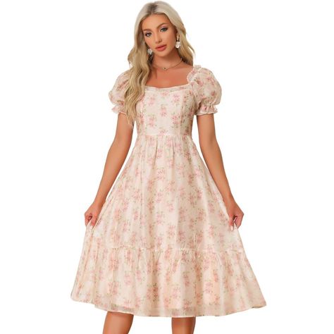 Floral Organza Dress, Tulle Midi Dress, Amazon Dresses, Organza Dress, Bohemian Wedding Dresses, Romantic Evening, Midi Short Sleeve Dress, 50's Dress, Midi Dresses