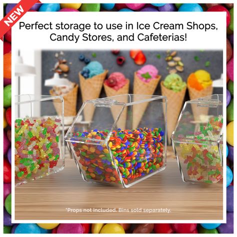 Keep your restaurant, kitchen or ice cream shop organized with our acrylic kitchen display bins. Shop now and make your kitchen more efficient! #MarketingHolders #321Plastics #KitchenStorage #Candy #IceCream https://marketingholders.com/food-display-and-storage/candy-and-ice-cream-toppings-bin-cereal-and-snack-food-storage/?showHidden=true&ctk=31823afa-6072-450c-be81-0b2e3eb7e780 Ice Cream Toppings Display, Acrylic Kitchen, Yogurt Shop, Kitchen Display, Ice Cream Parlor, Ice Cream Toppings, Shop Organization, Food Display, Restaurant Kitchen