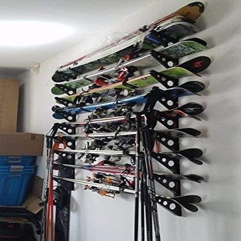 A storage rack for your ski and snowboard equipment to ensure you won't accidentally cause an avalanche in your garage with all of those skis casually pushed up against a wall. Ski Equipment Storage, Ski Rack Garage, Ski Outfits For Women, Snowboard Storage, Mode Au Ski, Sports Equipment Storage, Gear Room, Ski Room, Sports Storage